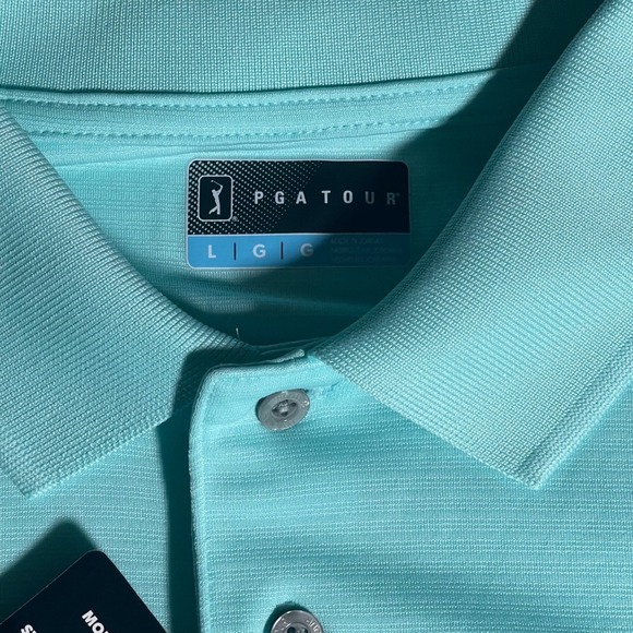 PGA TOUR Men's Tanager Turquoise Golf Polo Shirt Size L Sleeve Performance - Picture 2 of 6